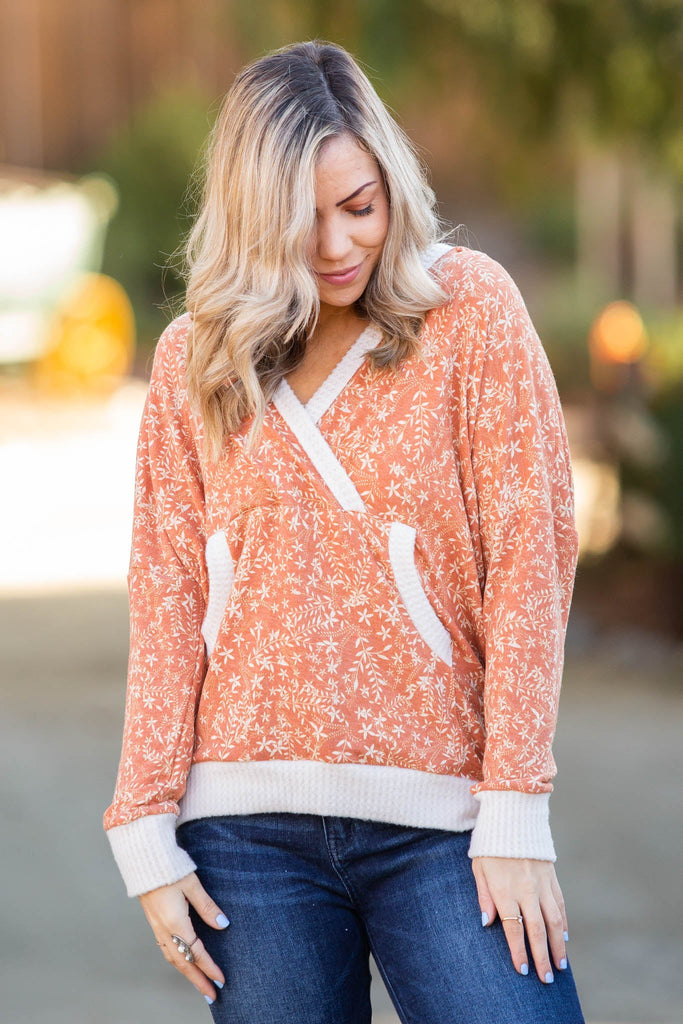 Rustic Floral Knit Hoodie