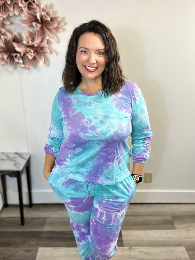 Tie-Dye Top and Drawstring Pants Lounge Set