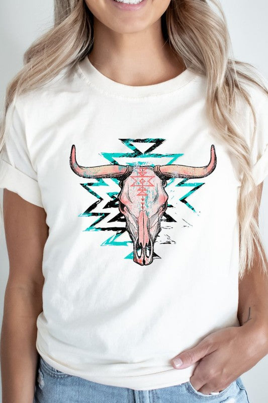 Retro Bull Skull Turquoise Aztec Western