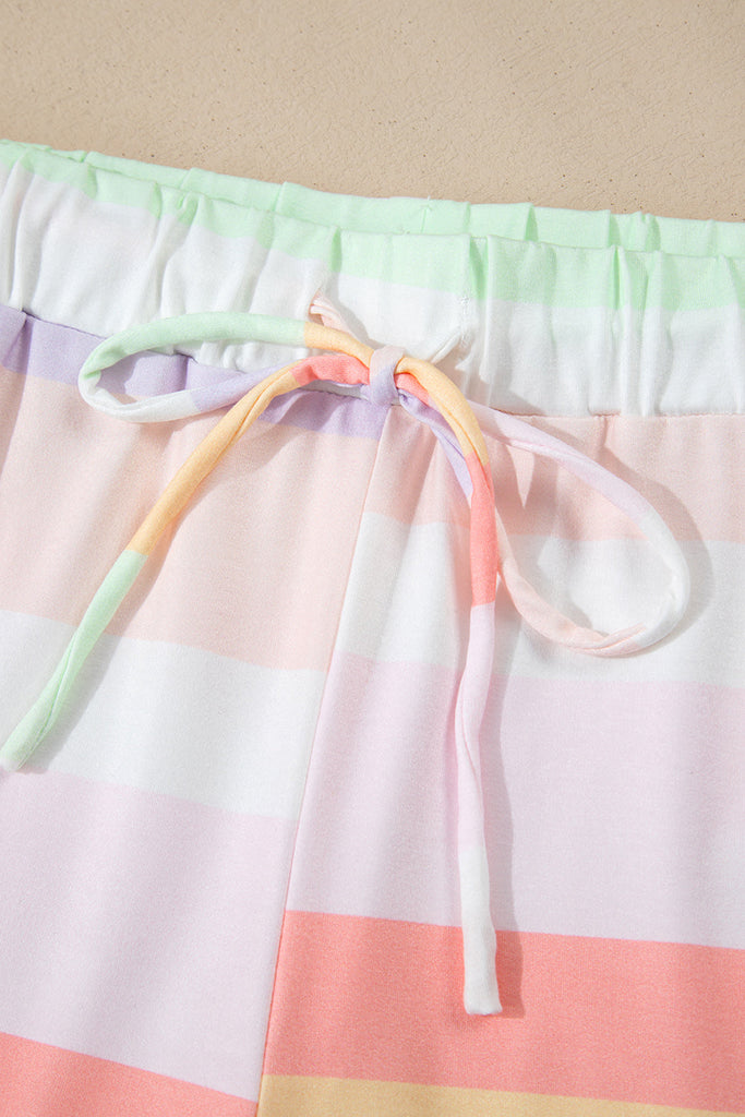 White Rainbow Striped Tee + Shorts Set