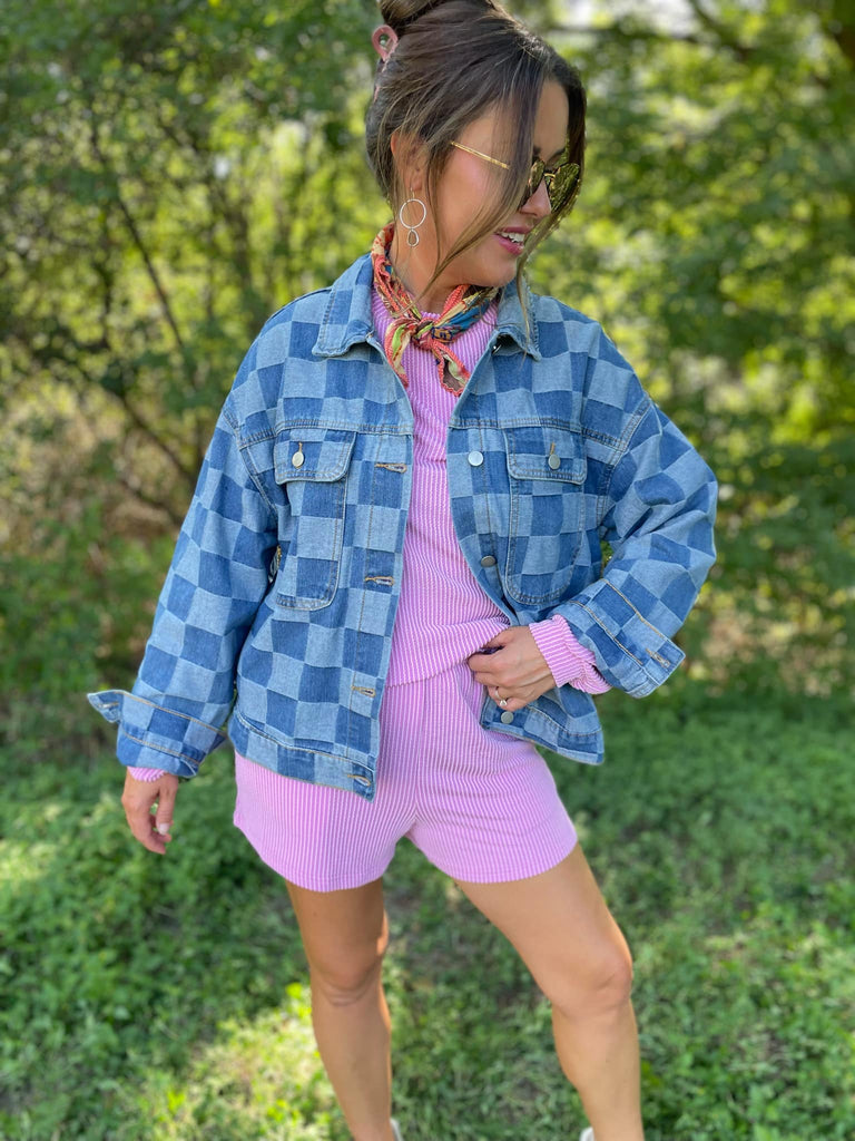 PREORDER: Checkered Denim Jacket