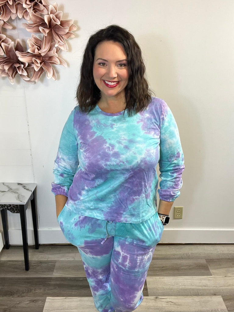 Tie-Dye Top and Drawstring Pants Lounge Set