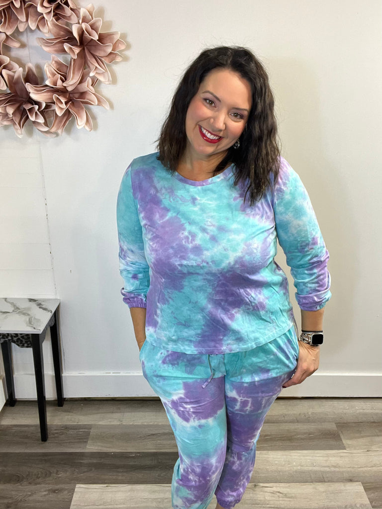 Tie-Dye Top and Drawstring Pants Lounge Set