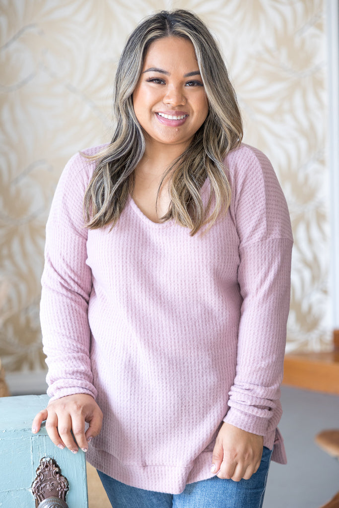 Feeling Cozy Mauve Brushed Waffle Knit