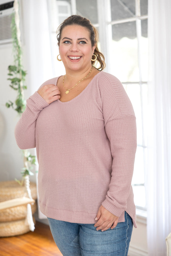 Feeling Cozy Mauve Brushed Waffle Knit