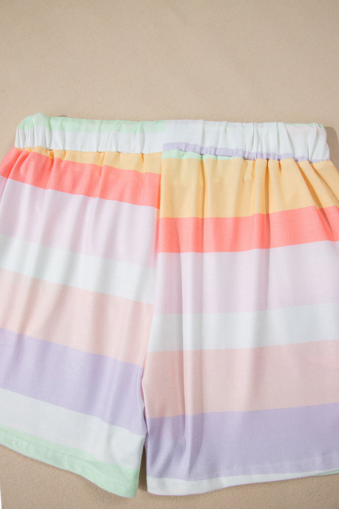 White Rainbow Striped Tee + Shorts Set