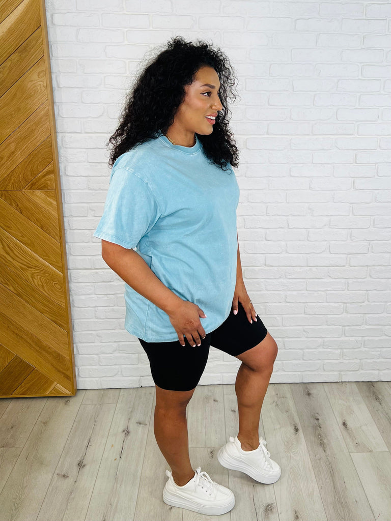 Casual Basic Drop Shoulder Oversized Tee in Dusty Teal