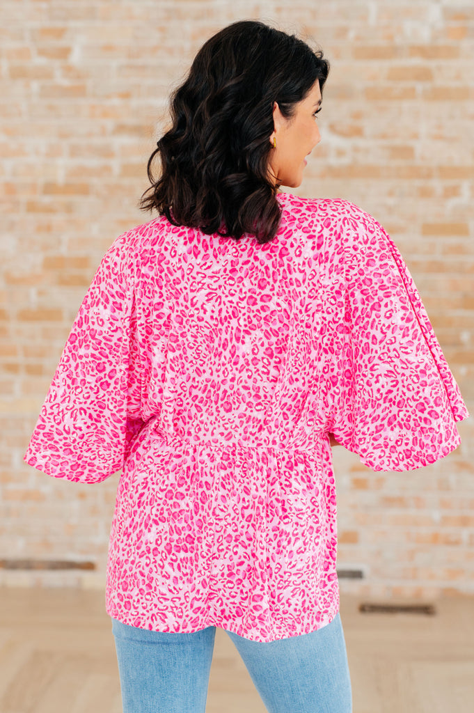 Dreamer Peplum Top in Pink Leopard