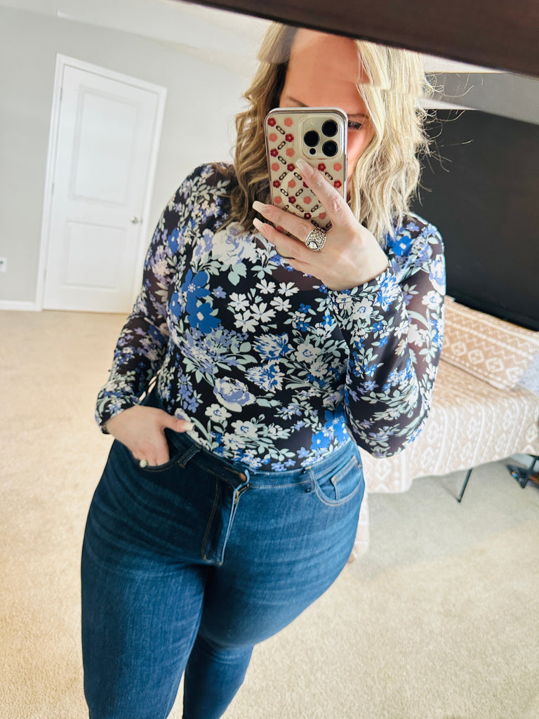 Floral Print Mesh Top