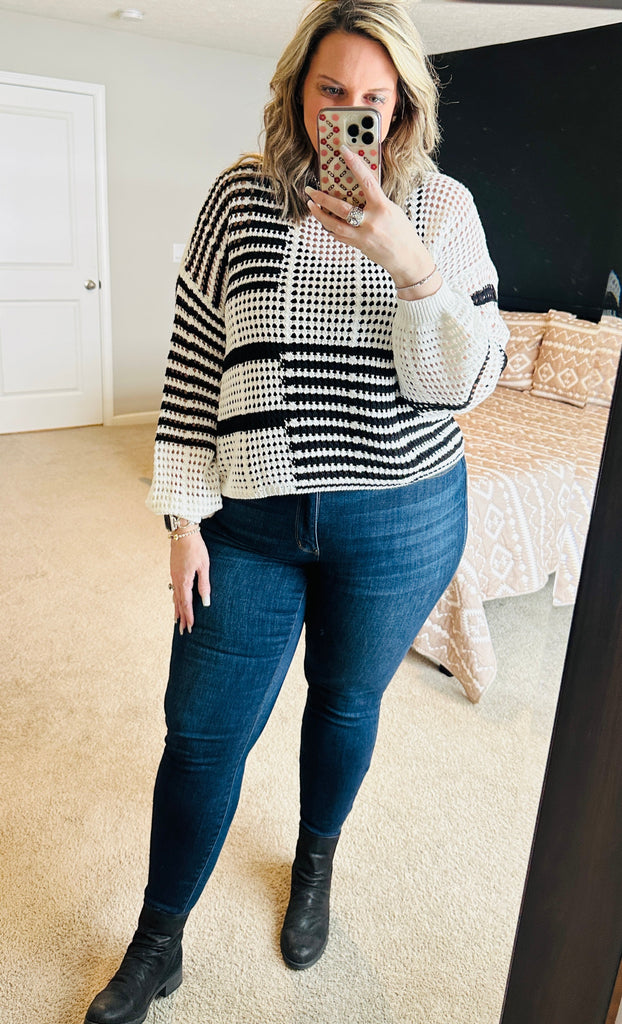 Black and White Stripe Knit Sweater