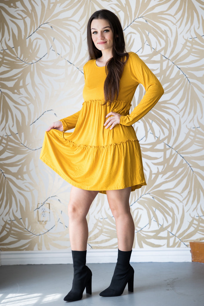 Tiered Decadence Mustard Dress