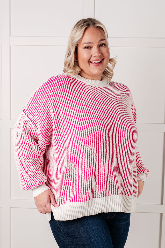 Least High Maintenance Contrast Trim Sweater in Pink