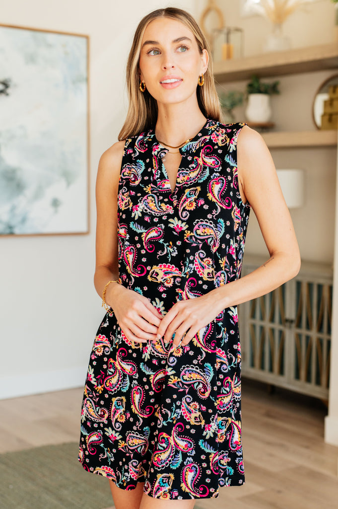 Lizzy Tank Dress in Black and Pink Paisley