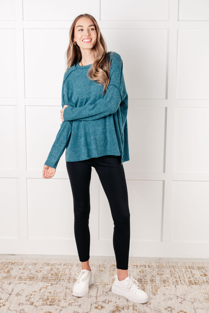 Simply Basic Ribbed Hacci Sweater in Teal