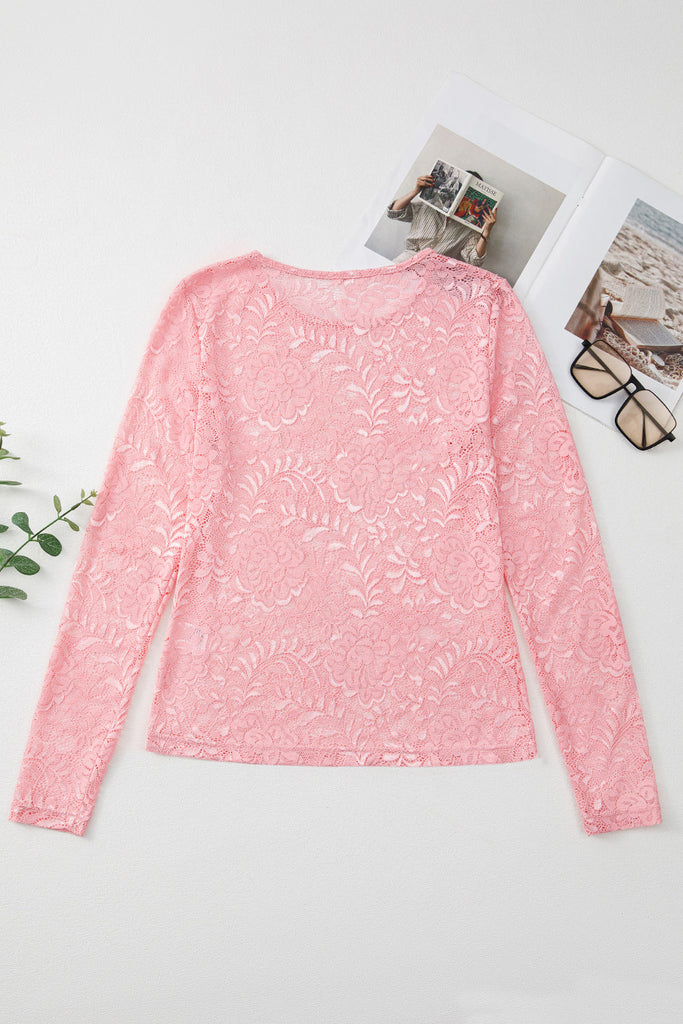 Blush Floral Lace Sheer Top