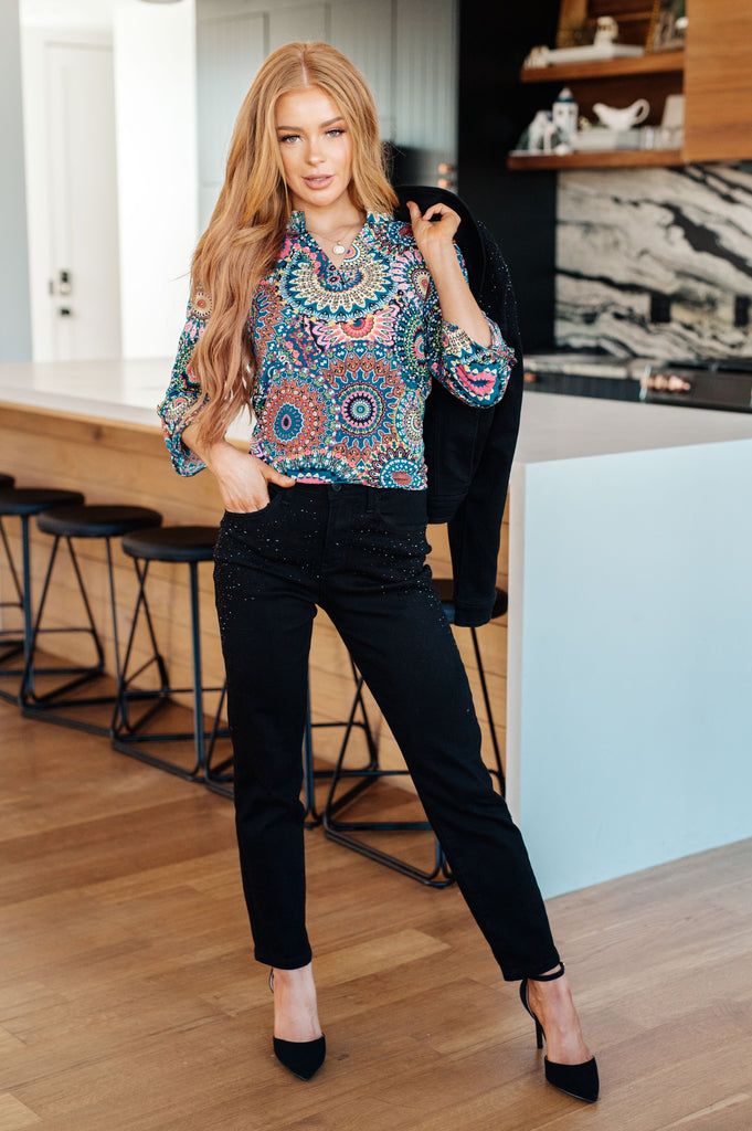 Little Lovely Blouse in Teal Medallion